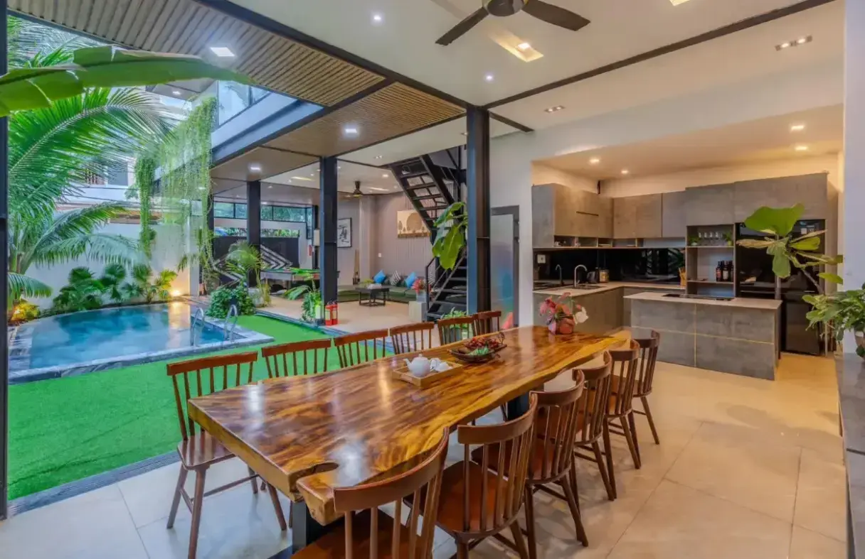 Modern, fully-equipped kitchen in a Da Nang vacation villa, enabling convenient and cost-effective self-catering.