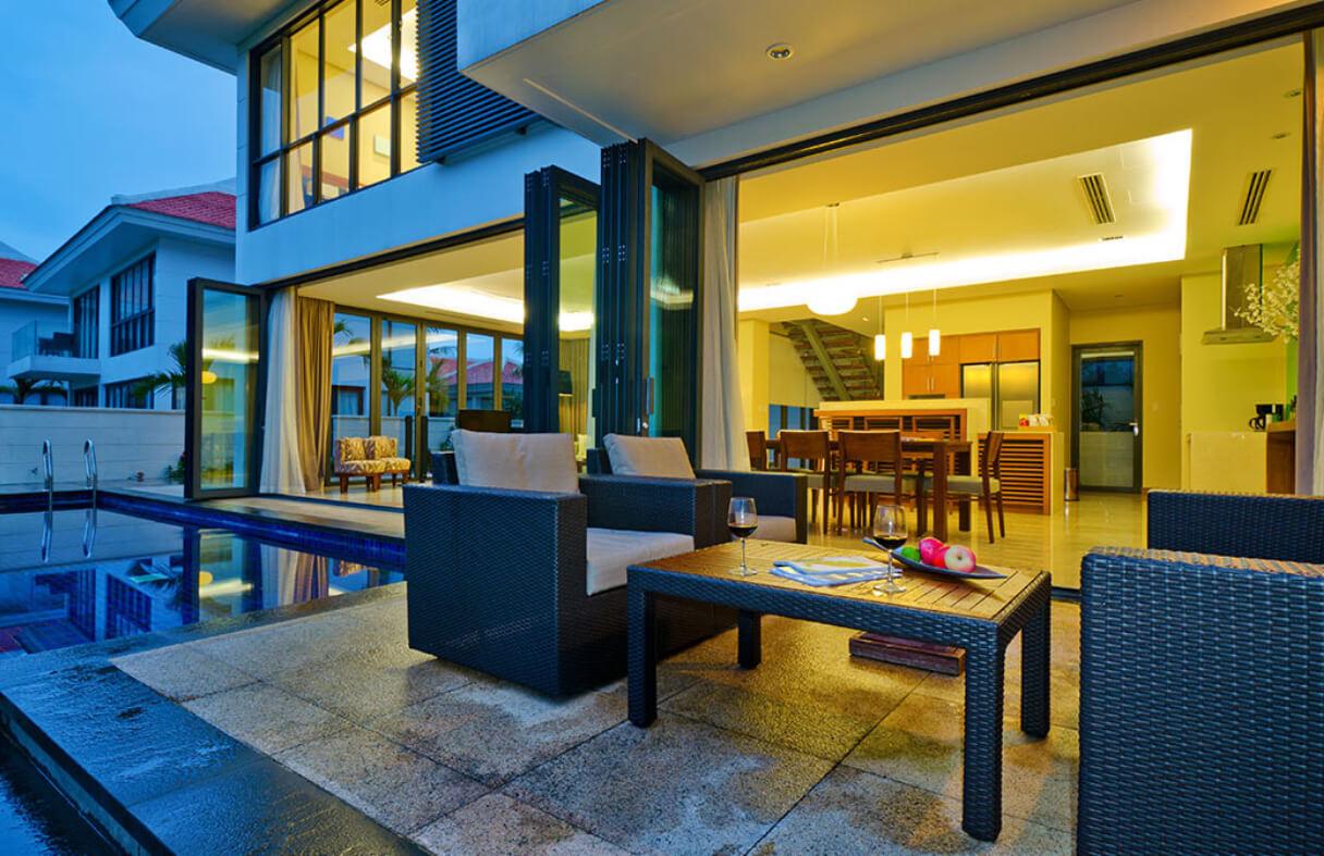 Spacious living area inside Abogo The Ocean Villa with modern amenities