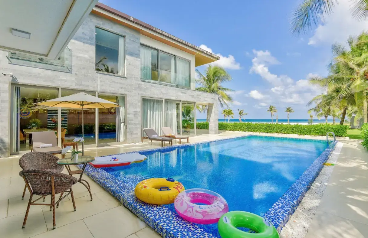Private pool at a luxury Da Nang villa overlooking My Khe Beach - Ideal space for sunset BBQs and parties.