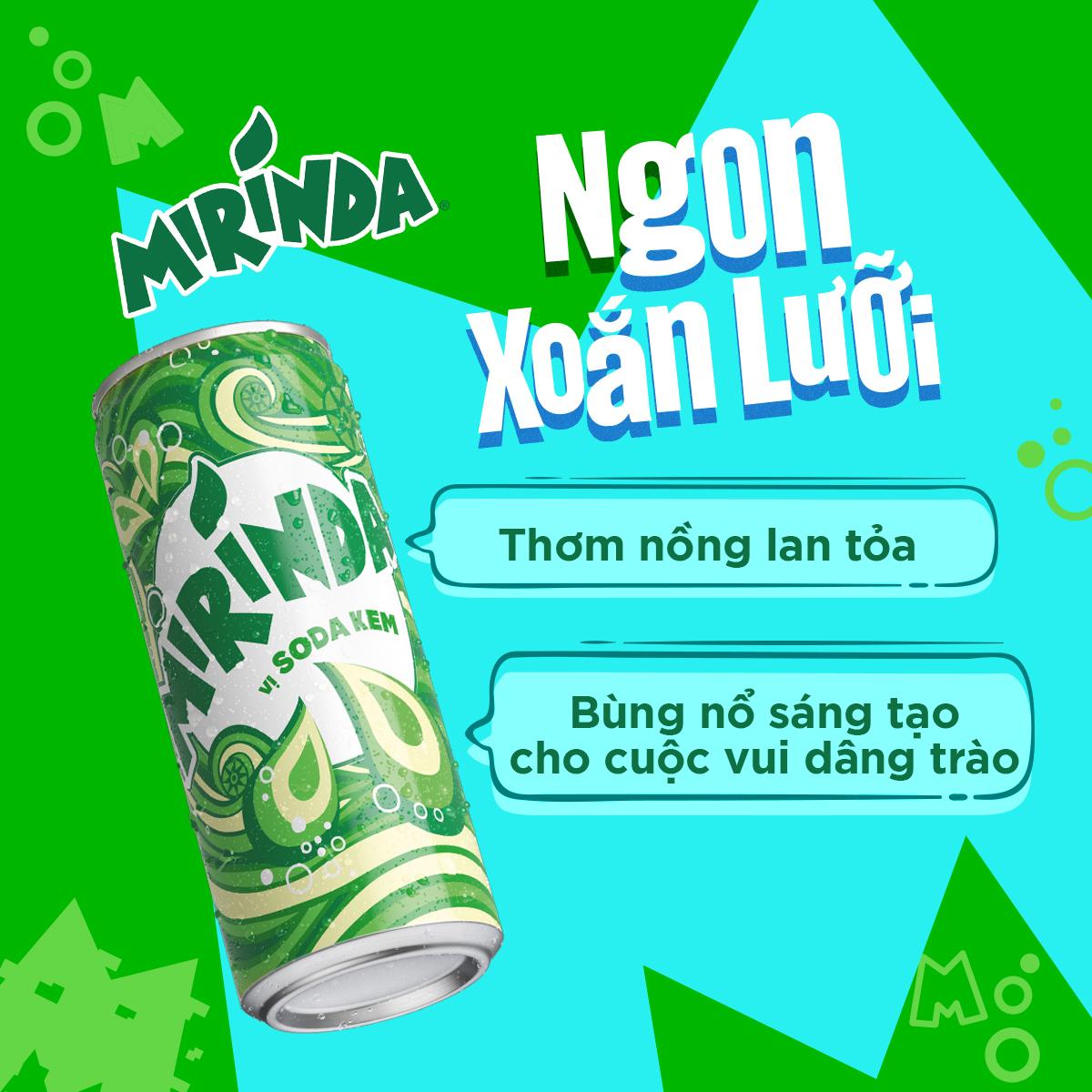 Thùng 24 lon nước Mirinda ngọt soda kem 330ml