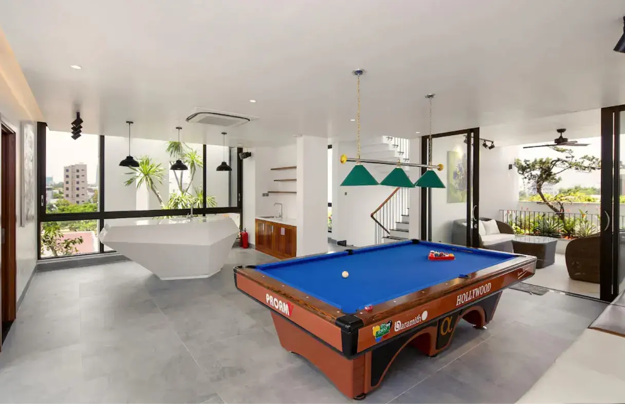 Shared living space inside a Da Nang villa designed for group accommodation