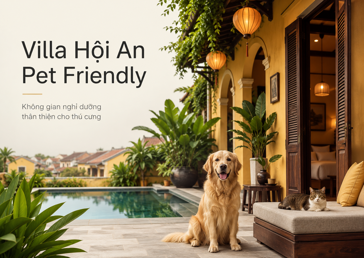 Villa Hội An pet friendly: Kinh nghiệm chọn nơi ở thân thiện cho thú cưng, an toàn cho cả gia đình