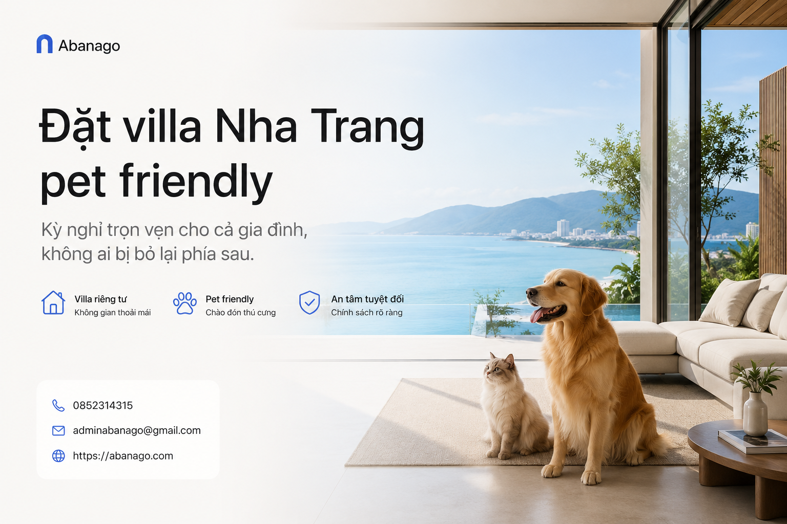 Đặt villa Nha Trang pet friendly: Kinh nghiệm chọn villa nghỉ dưỡng cho gia đình có thú cưng