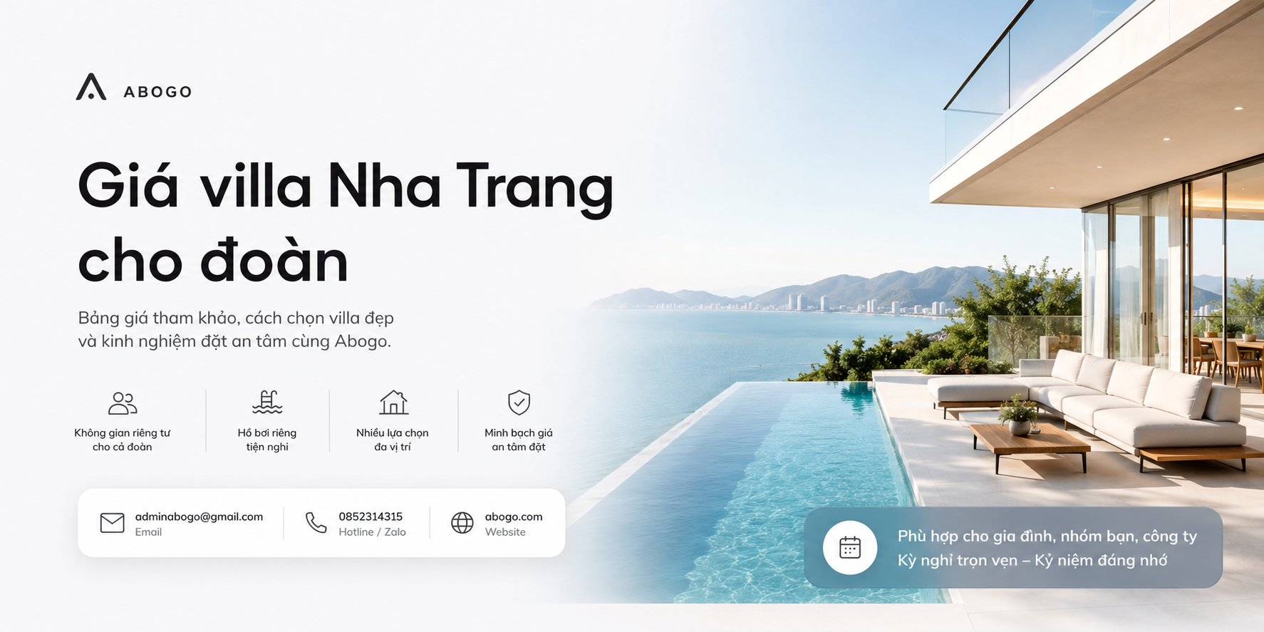 Giá villa Nha Trang cho đoàn: Bảng giá tham khảo, cách chọn villa đẹp và kinh nghiệm đặt an tâm cùng Abogo