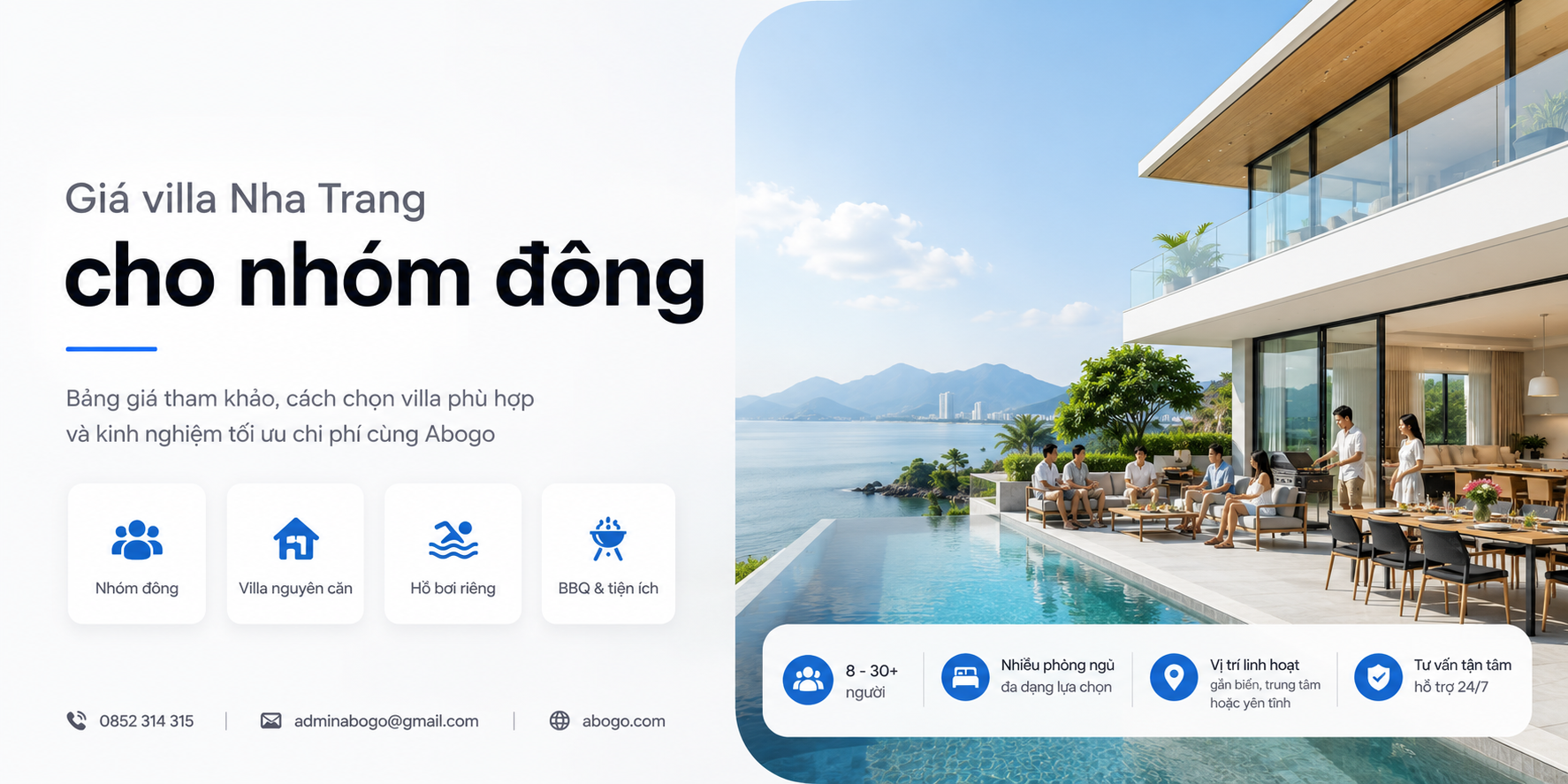 Giá villa Nha Trang cho nhóm đông: Bảng giá tham khảo, cách chọn villa phù hợp và kinh nghiệm tối ưu chi phí cùng Abogo