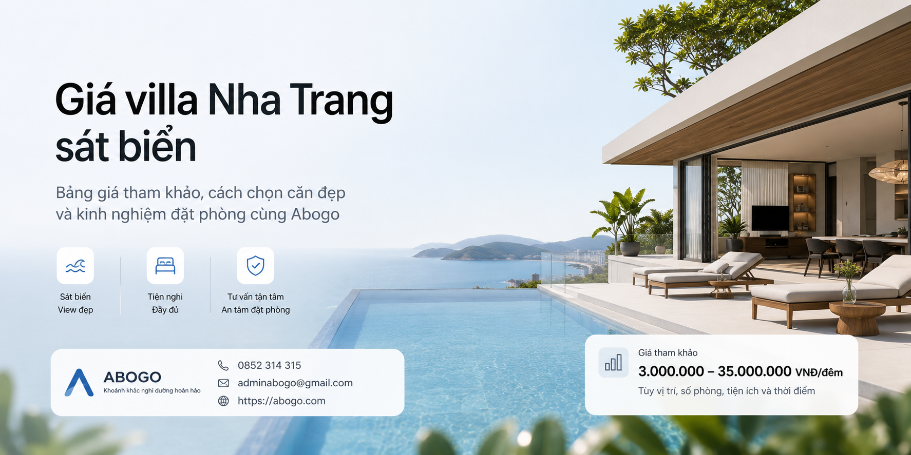 Giá villa Nha Trang sát biển: Bảng giá tham khảo, cách chọn căn đẹp và kinh nghiệm đặt phòng cùng Abogo