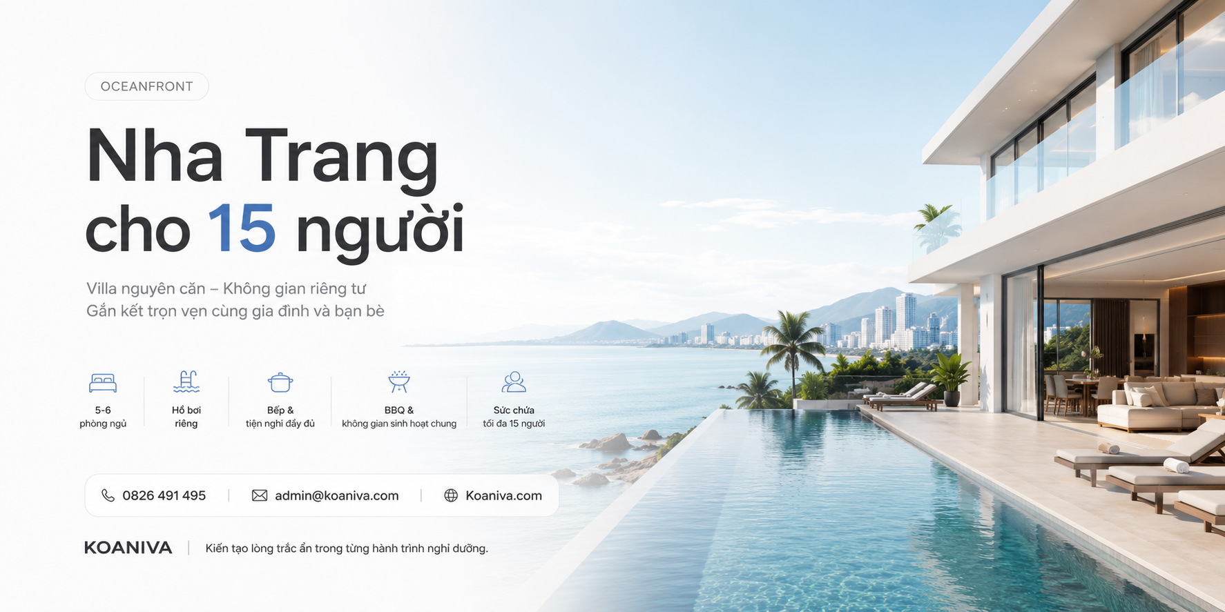 Oceanfront Nha Trang cho 15 người: Kinh nghiệm chọn villa phù hợp cho gia đình và nhóm đông