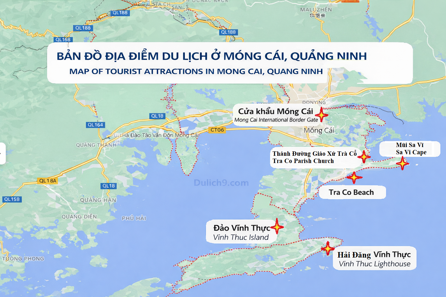 Bản đồ địa điểm du lịch ở Móng Cái Quảng Ninh-1
