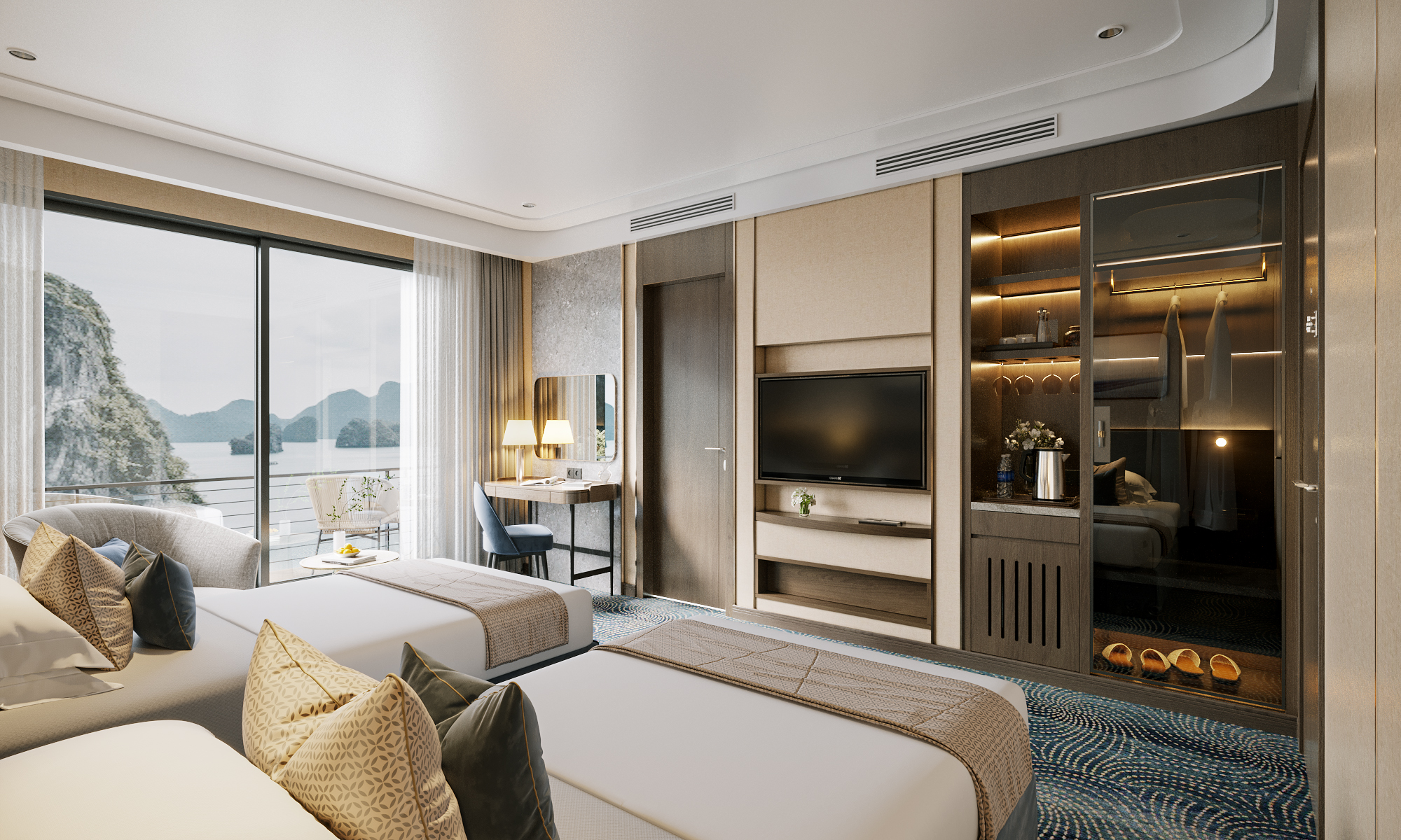 Legacy Suite 33m2, Vị trí tầng 2+3+4 số lượng 20 cabin. ban công,  bồn,  jacuzzi