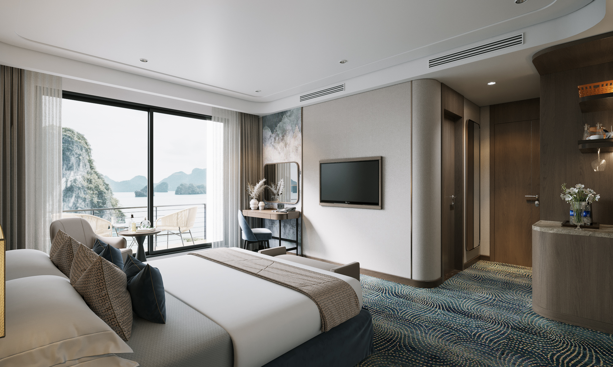 Ocean Junior 30m2 tầng 1 hoặc tầng 3 số lượng 3 cabin, ban công, ko bồn, ko jacuzzi