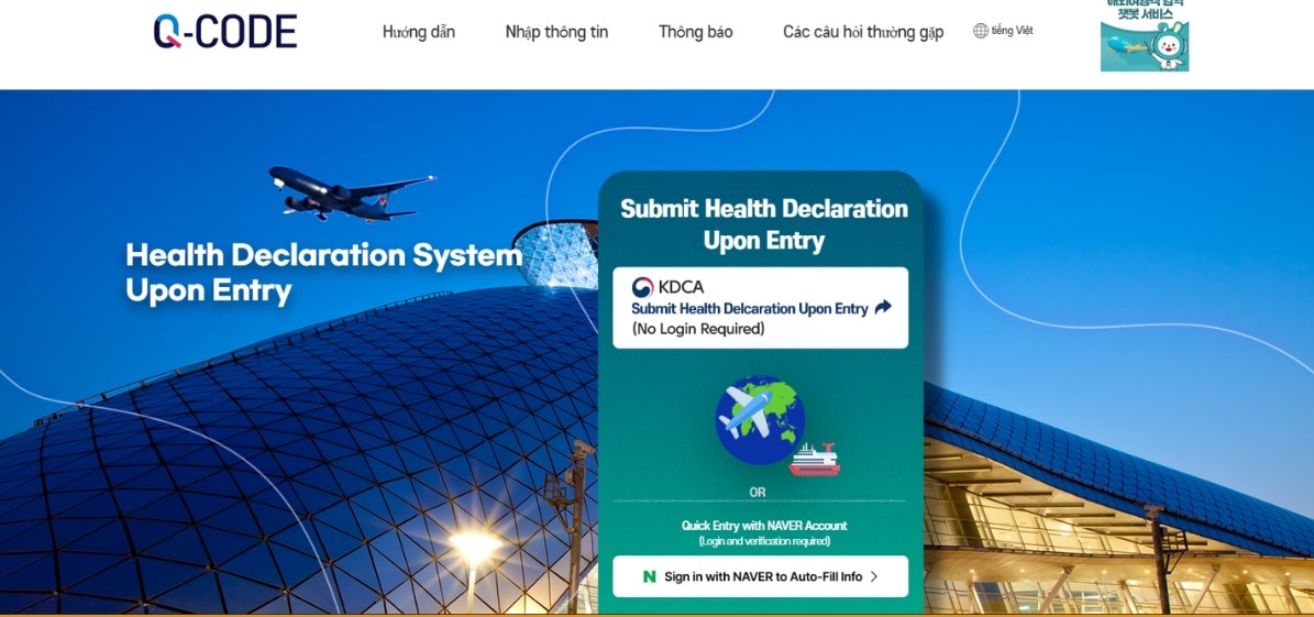 Trang chủ Q-Code của KDCA với lựa chọn ngôn ngữ Tiếng Việt