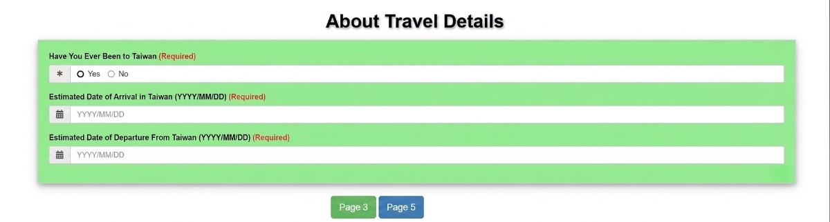 trang 4, thông tin chi tiết về chuyến đi Đài Loan của người xin visa