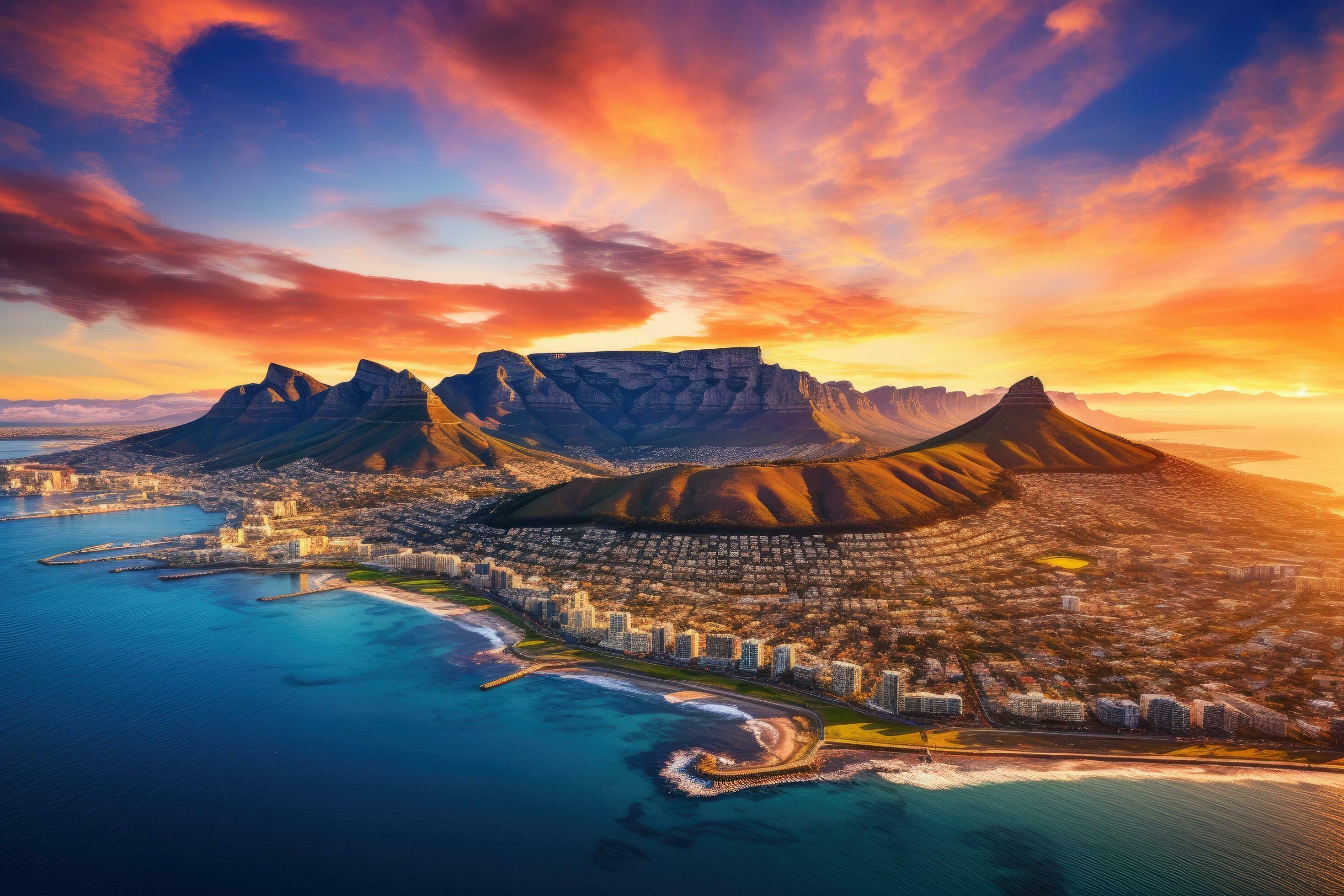 aerial-view-of-table-mountain-and-cape-town-south-africa-aerial-panoramic-view-of-cape-town-cityscape-at-sunset-ai-generated-free-photo