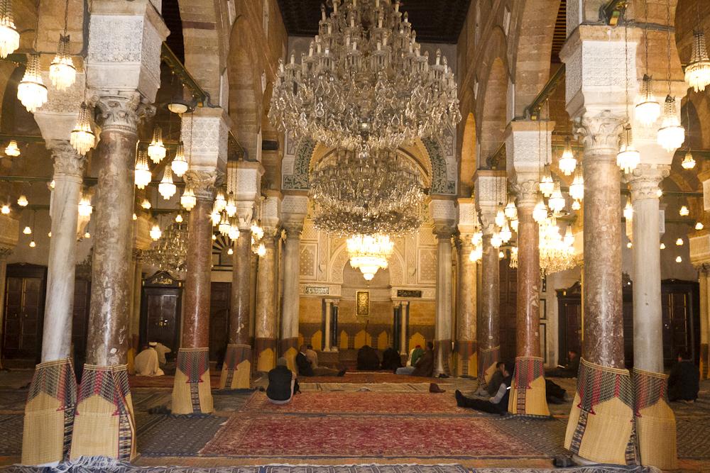 The interior of the Great Mosque of Ez-Zitouna.